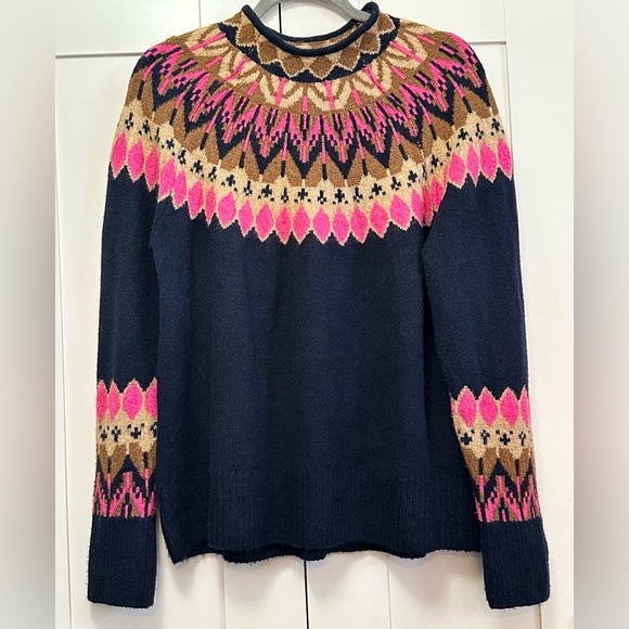 Nordic Pattern Sweater in Pink, Brown, and Navy Blue Cece Brand Sz MED - Picture 1 of 5